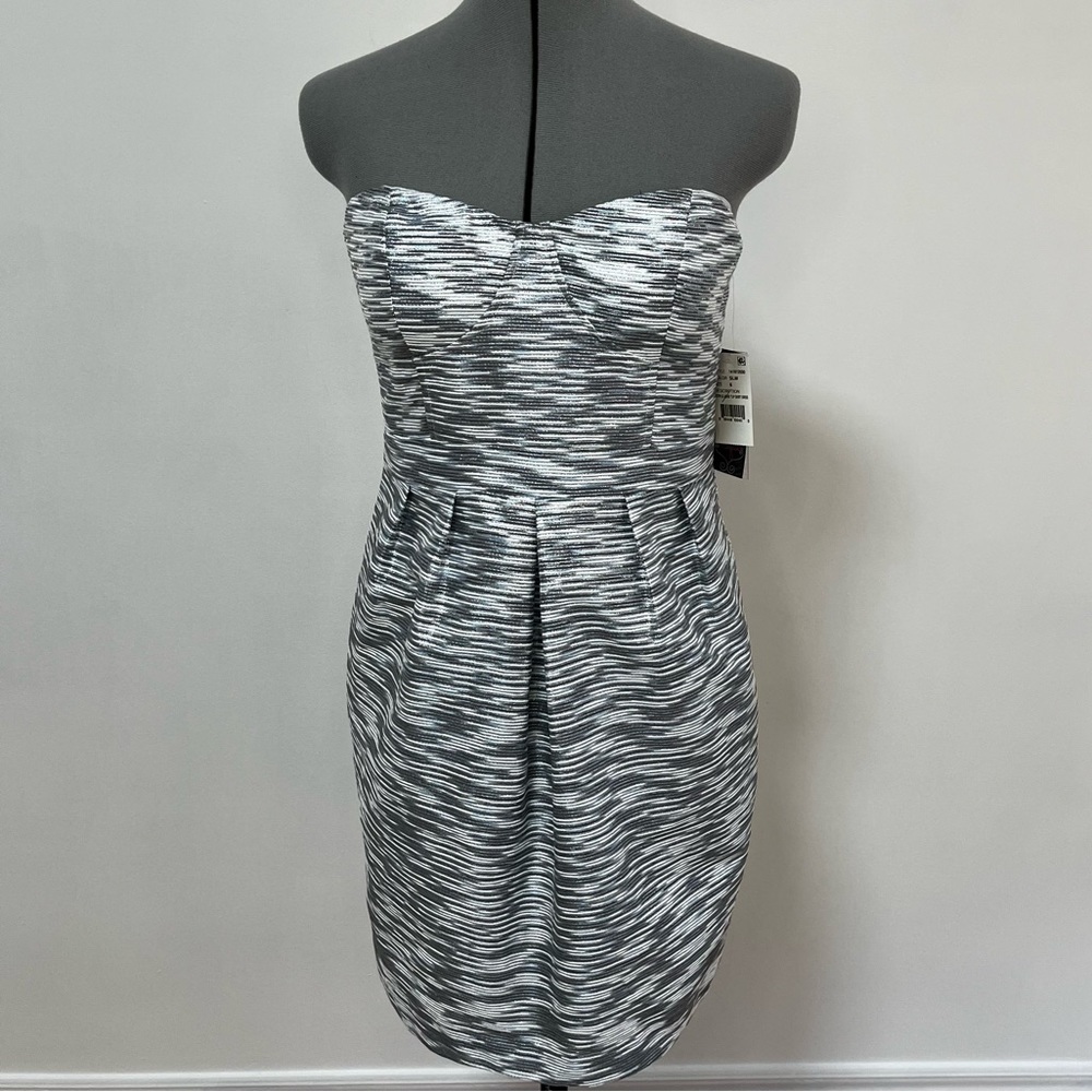 Aqua Women's Dress Heather Gray Strapless Metallic Jacquard, 6